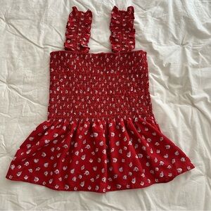 Red Floral Shirred Ruffle Tank Top